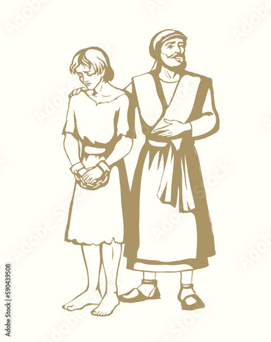 Vector drawing. Slave sold in the market