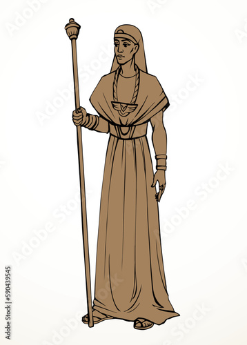 Vector drawing. Egyptian chief with a rod