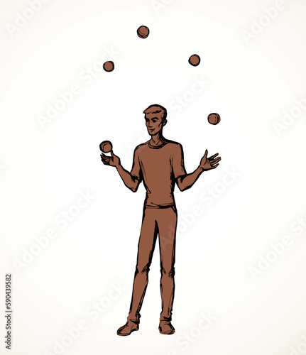 Vector drawing. Guy juggling balls