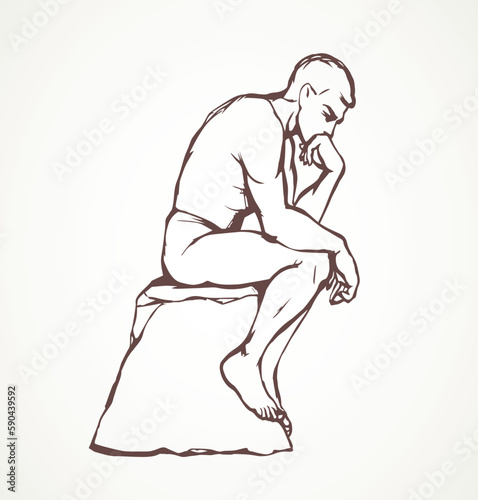 Vector drawing. Sculpture of a male thinker