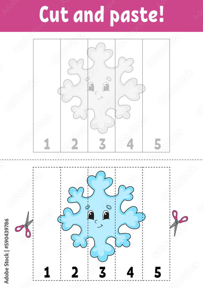 Learning numbers 1-5. Cut and glue. cartoon character. Education ...