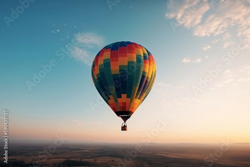 Colorful Hot Air Balloons in Blue Sky Horizon. Copy Space Background