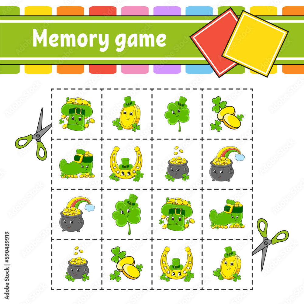 Memory game for kids. Education developing worksheet. Activity page with pictures. Puzzle game for children. Logical thinking training. Funny character. cartoon style. Vector illustration. Memory game for kids. Education developing worksheet. Activity page with pictures. Puzzle game for children. Logical thinking training. Funny character. cartoon style. Vector illustration.