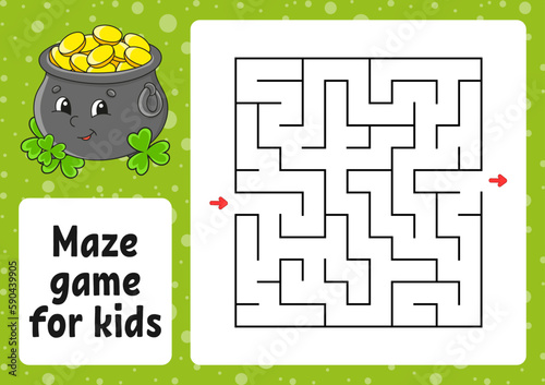 Maze game for kids. Funny labyrinth. Activity worksheet. Puzzle for children. cartoon style. Logical conundrum. Vector illustration.