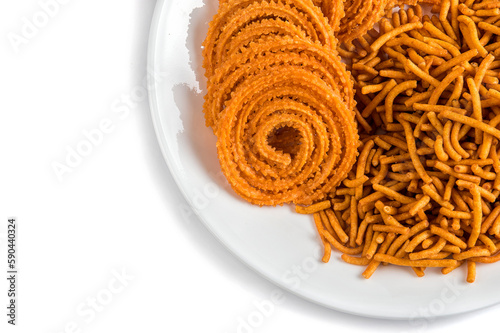 Indian Snack : Besan (Gram flour) Sev and chakli, chakali or Murukku.