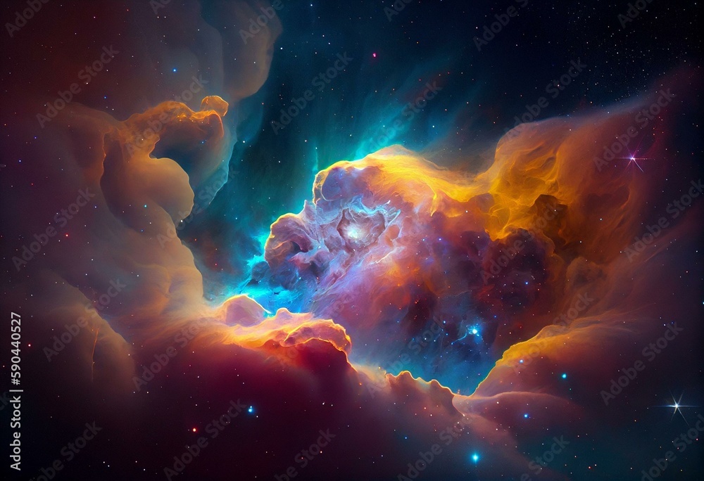 Colorful glowing nebula in deep space. Generative AI