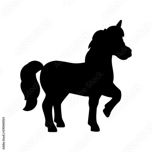 Black silhouette unicorn. Design element. Vector illustration isolated on white background. Template for books  stickers  posters  cards  clothes.