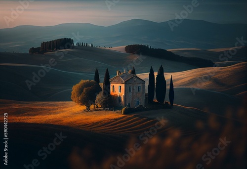 Vitaleta, Val d' Orcia. Generative AI photo