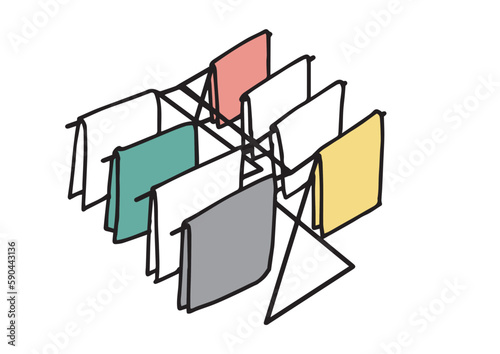 部屋の中でタオルを干している様子のイラスト素材