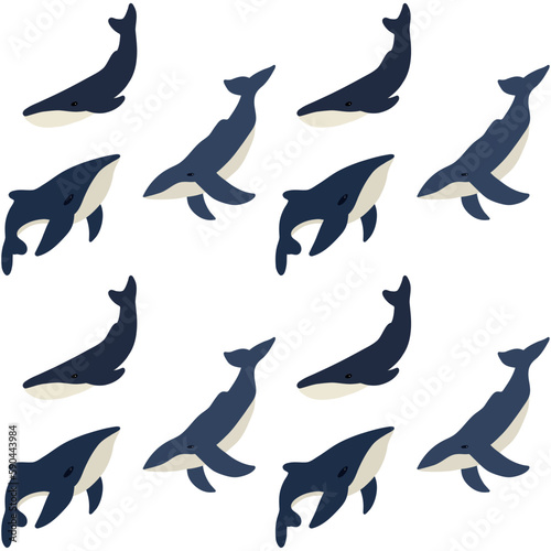 Hand drawn seamless pattern with whales
