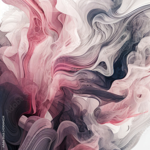 central swirl of smoke-like patterns in shades of gray, white, and pink