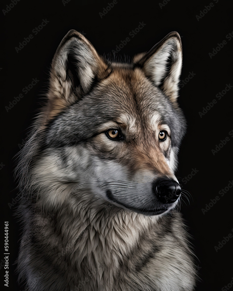 Generated image of flattering wild wolf with yellow eyes 