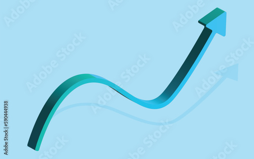 Arrow growth graph with shadow 3d icon. Indicator of the financial success of the business and its growth, ups, and downs of the stock market. A corporate marketing and sales data. Realistic isolated 