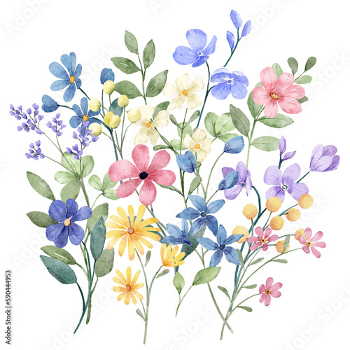 Floral background with watercolor wild flowers.