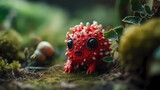 Little cute strawberry creature in forest