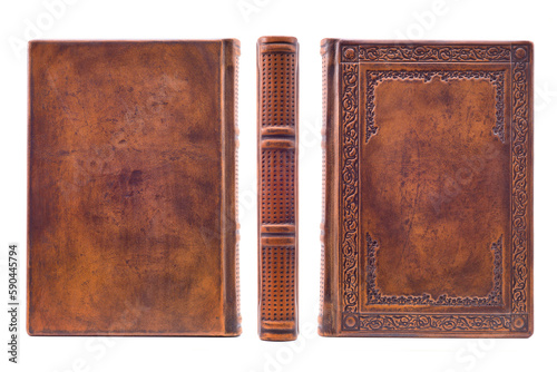 Brown leather cover of elegant journal captured isolated from three sides