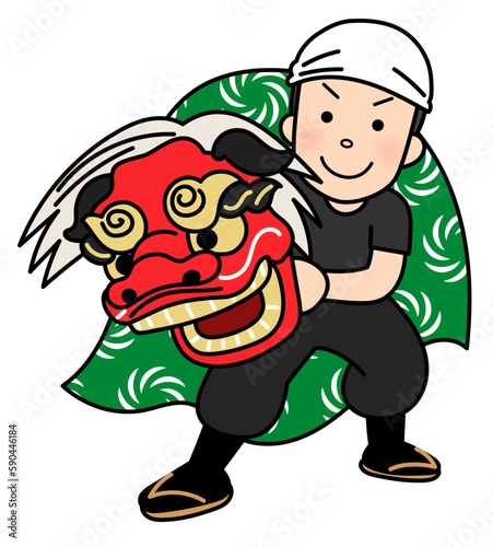 獅子舞をする男性