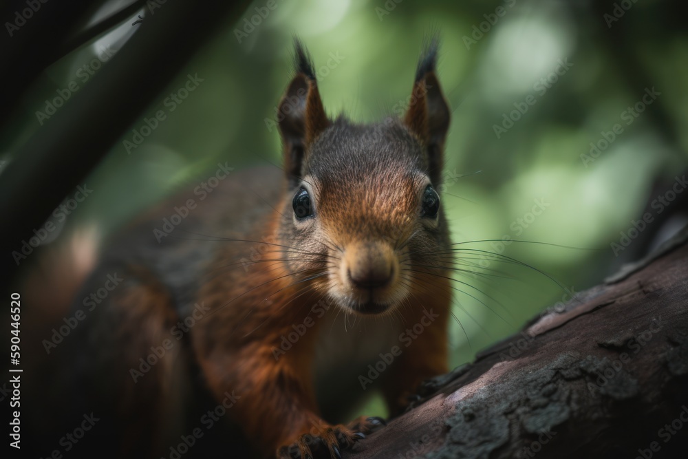 Fototapeta premium squirrel in the forest tree, generative ai