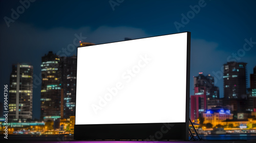 Modern Empty space advertisement board  blank white signboard in city in night  Bus stand empty billboard in night  Marketing banner ad space in city  Advertisement billboard  generative ai