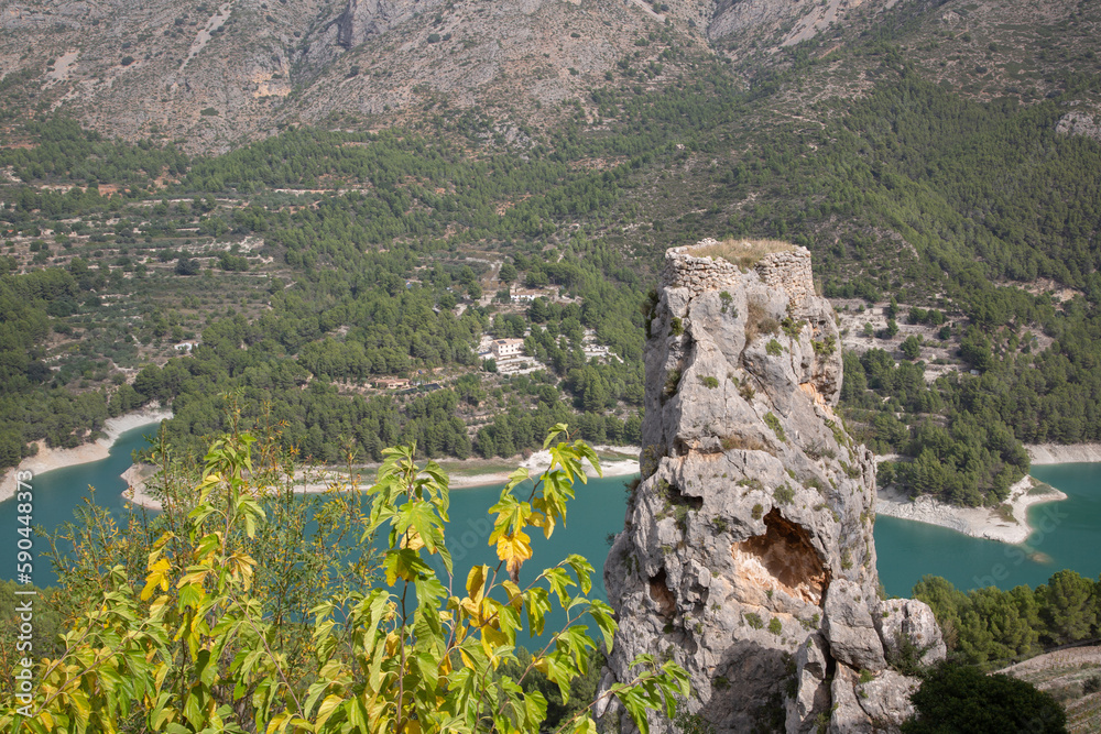 Peaks in Aixorta Mountain Range with Reservoir; Guadalest; Alicante; Spain