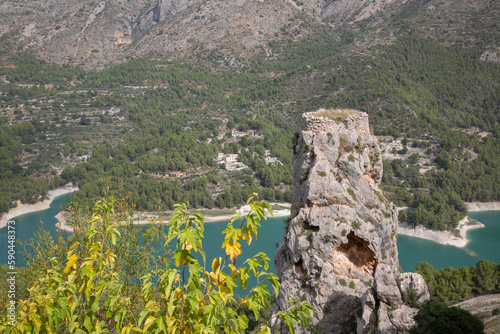 Obraz na płótnie Peaks in Aixorta Mountain Range with Reservoir; Guadalest; Alicante; Spain w salonie