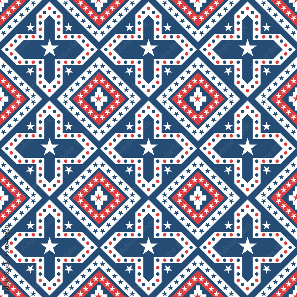 USA flag colors geometric seamless pattern