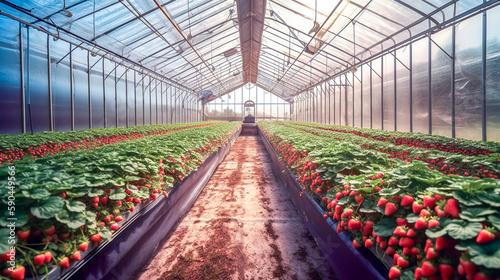 Slika na platnu Farm strawberries grow in greenhouse