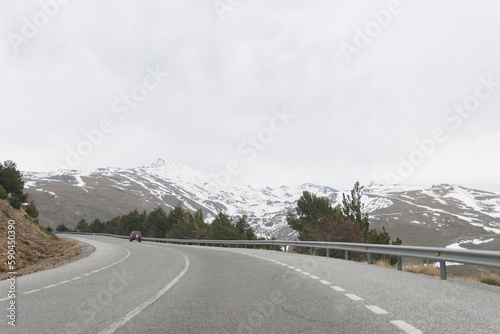 Mountain landscape with snow from the road, Granada