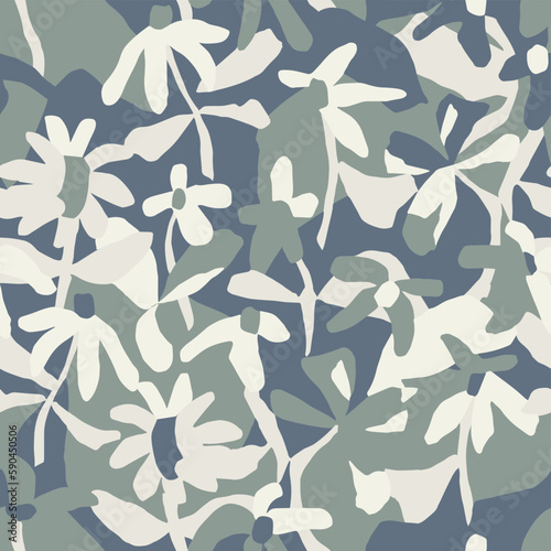 Vector abstract flower and leaf seamless repeat pattern
