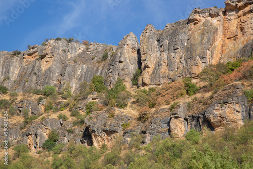 Valley Wall and Trees at Panton de la Oliva Reservoir, Patones, Madrid, Spain