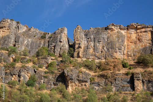 Closeup of Stone Wall at Panton de la Oliva Reservoir, Patones, Madrid, Spain