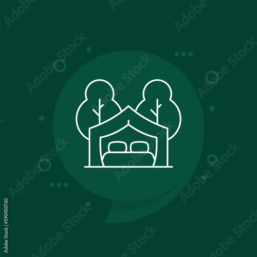 glamping line vector icon with a tent