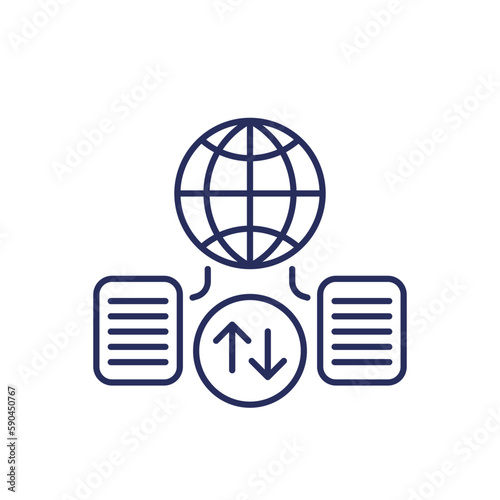 Global data exchange line icon on white photo