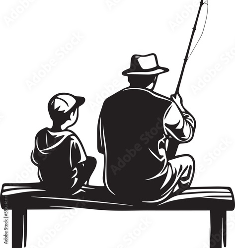 Fishing Father and son, fishing rods, Vector illustration, SVG