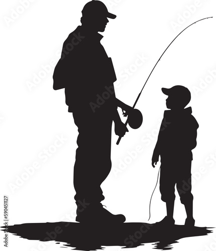 Fishing Father and son, fishing rods, Vector illustration, SVG