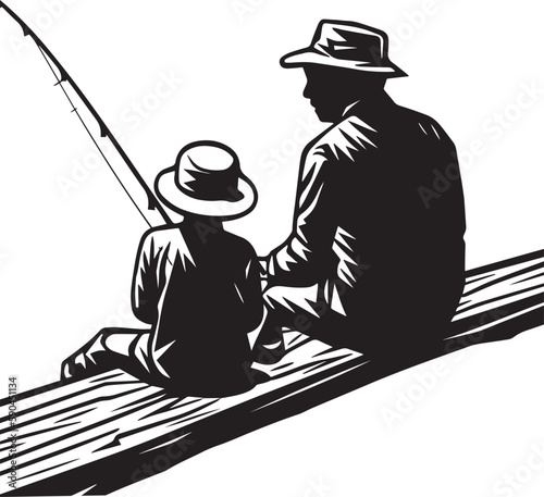 Fishing Father and son, fishing rods, Vector illustration, SVG