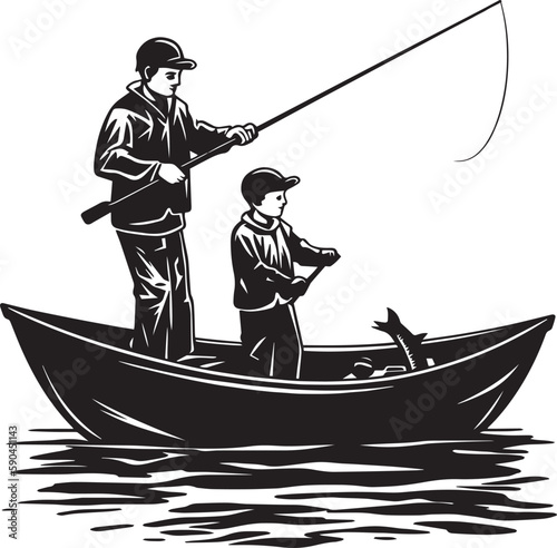 Fishing Father and son, fishing rods, Vector illustration, SVG