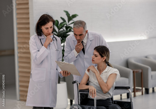 Doctor talks to the patient about the diagnosis and lab test results. Explaining how medical procedures work and giving patients advice about hygiene, preventive care, lifestyle changes and dieting.