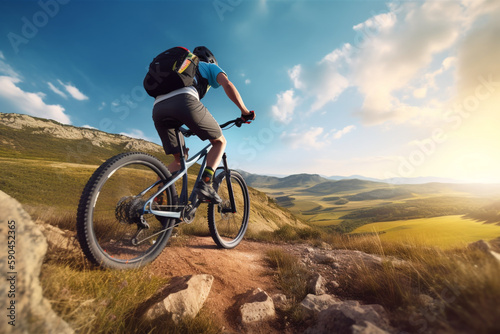 Mountain bike. Sport and healthy life. Extreme sports. Mountain bicycle and man, Generative AI 