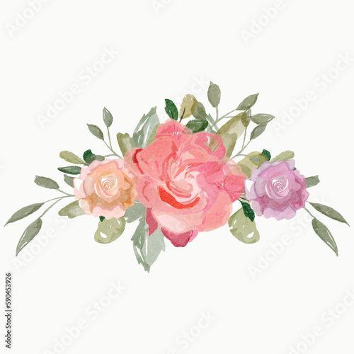 bouquets with leaves and flowers  watercolor  isolated on white.  background