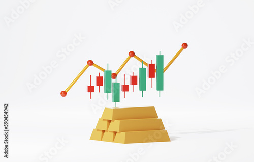 Candlestick chart graphs and gold bars buying and selling gold bullion