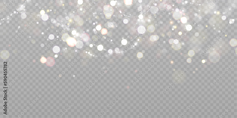 Shiny bokeh background. Illustration of glittery light shimmering bokeh. Light effect with lots of shiny highlights shining on a transparent background for designs for Christmas and New Year.	

