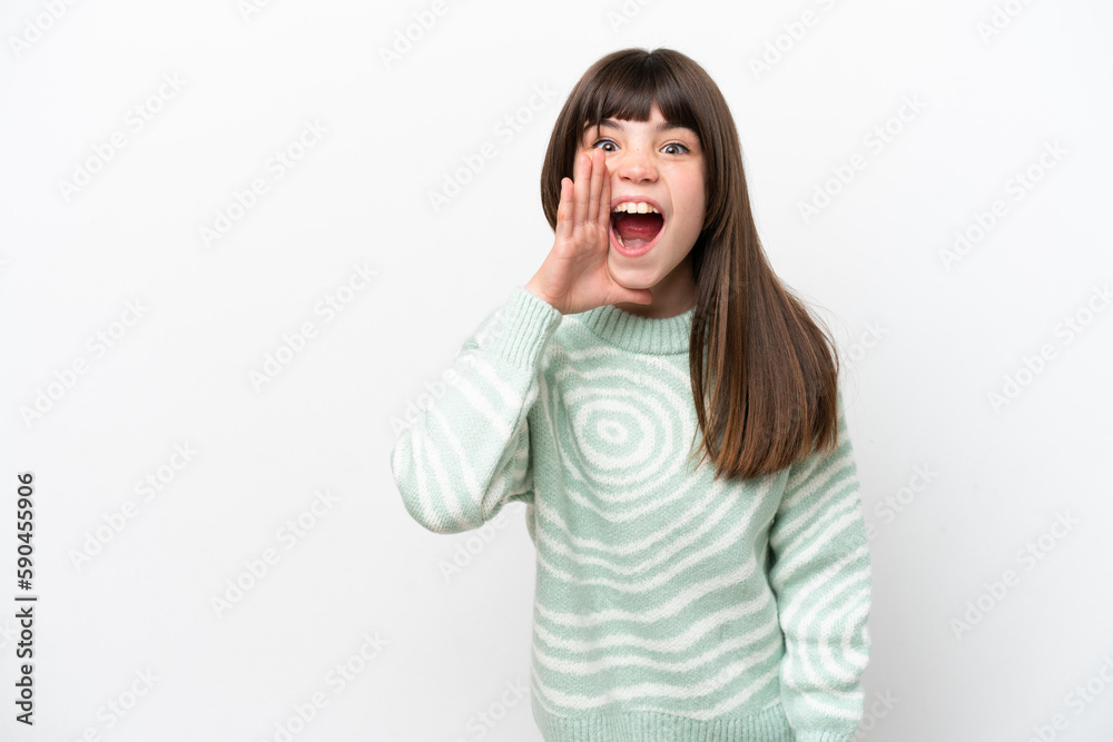 Little caucasian girl isolated on white background with surprise and shocked facial expression Little caucasian girl isolated on white background with surprise and shocked facial expression