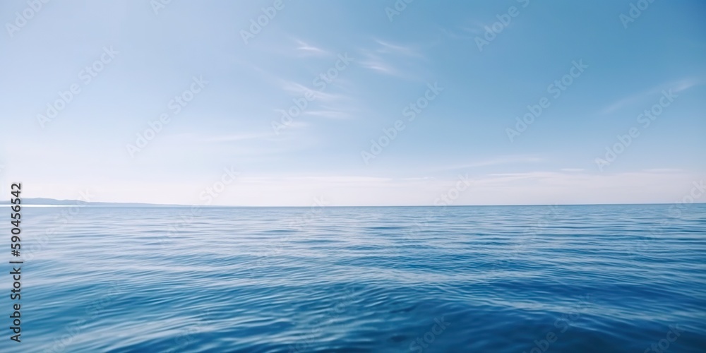 Obraz premium Panorama landscape of empty blue sea and sky blue background. Generative AI