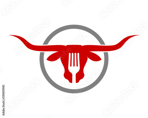Bull head with fork in the middle vector illustration