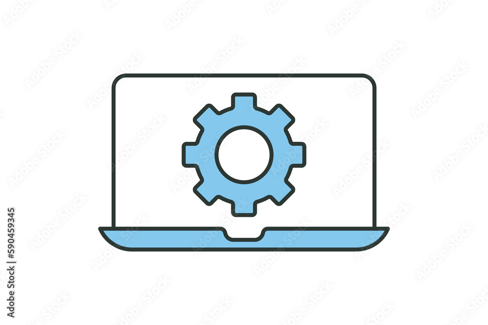 Engineering icon illustration. Laptop with gear. icon related to industry. Two tone icon style. Simple vector design editable Engineering icon illustration. Laptop with gear. icon related to industry. Two tone icon style. Simple vector design editable