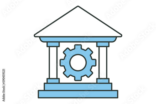 Financial services icon illustration. building icon with gears. icon related to industry. Two tone icon style. Simple vector design editable