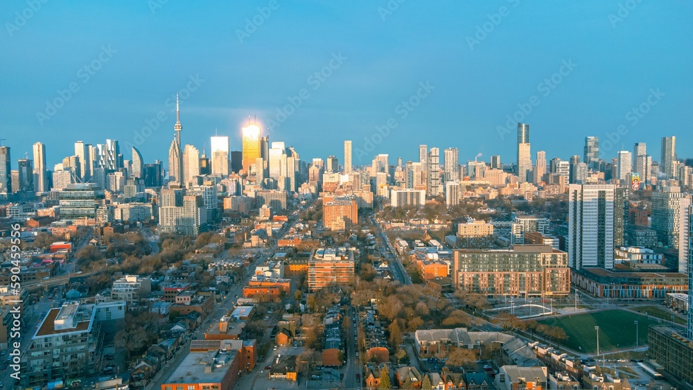 Aerial view of the modern skyline of downtown Toronto, Ontario, Canada