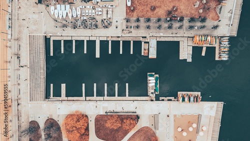 Photography Top aerial of Harbourfront Canoe and Kayak centre on a sunny day