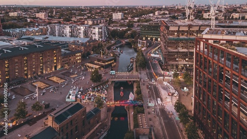 Aerial shot of the offices and business centers in Granary Square City park in London